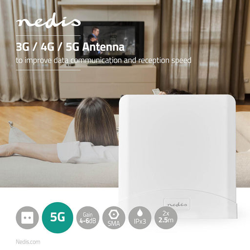 Nedis 3G / 4G / 5G Antenna - 5G, Indoor & Outdoor, 698-5000 MHz, 2.50 m - White