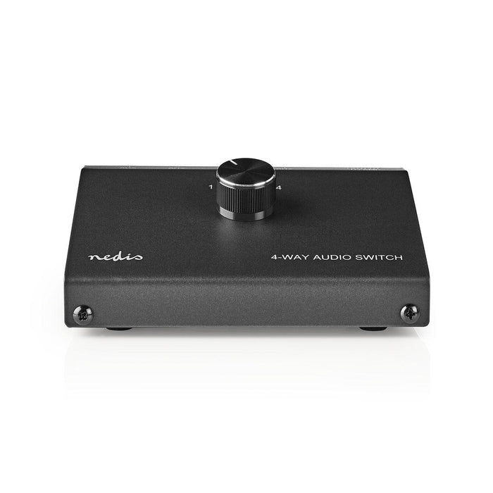 Nedis Analogue Audio Switch - 4 port(s), Connection input: 1x 3.5 mm / 3x (2x RCA Female), Connection output: 1x (2x RCA Female), Metal - Black