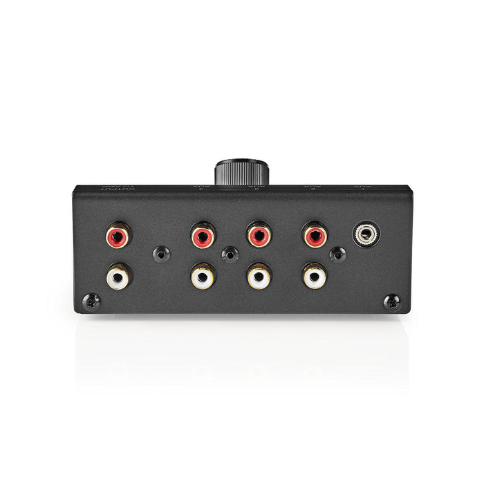 Nedis Analogue Audio Switch - 4 port(s), Connection input: 1x 3.5 mm / 3x (2x RCA Female), Connection output: 1x (2x RCA Female), Metal - Black