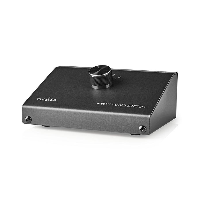 Nedis Analogue Audio Switch - 4 port(s), Connection input: 1x 3.5 mm / 3x (2x RCA Female), Connection output: 1x (2x RCA Female), Metal - Black