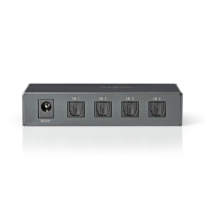 Nedis Digital Audio Switch - 4-way, Connection input: 4x TosLink, Connection output: 1x TosLink, ABS / Metal - Dark Grey