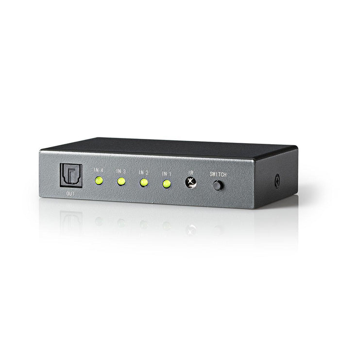 Nedis Digital Audio Switch - 4-way, Connection input: 4x TosLink, Connection output: 1x TosLink, ABS / Metal - Dark Grey