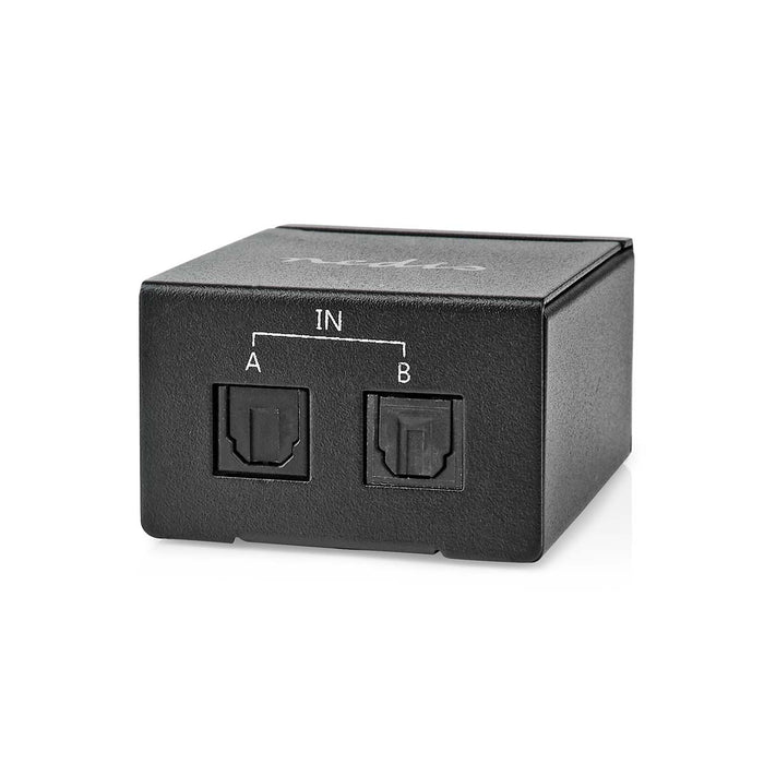 Nedis Digital Audio Switch - 2-way, Connection input: DC Power / 2x TosLink, Connection output: TosLink Female, Metal - Black