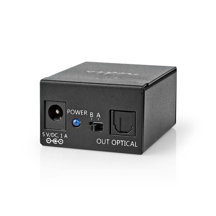 Nedis Digital Audio Switch - 2-way, Connection input: DC Power / 2x TosLink, Connection output: TosLink Female, Metal - Black