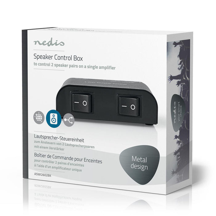 Nedis Speaker Control Switchbox - 2 port(s), Terminal Clamps, Speaker impedance: 4-16 Ohm, Aluminium - Black