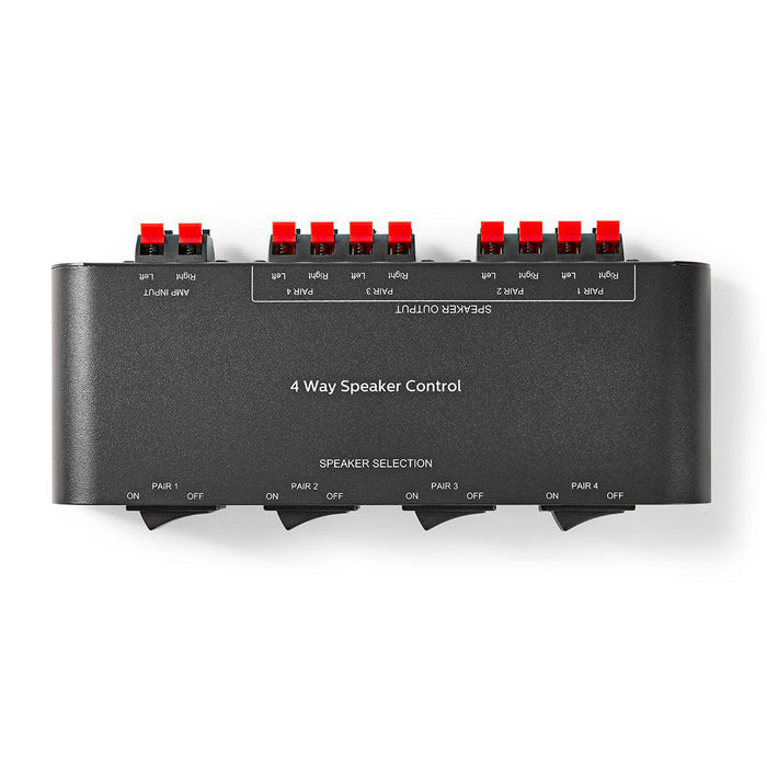 Nedis Speaker Control Switchbox - 4 port(s), Terminal Clamps, Speaker impedance: 4-16 Ohm, Aluminium - Black