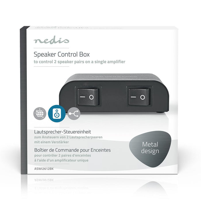 Nedis Speaker Control Switchbox - 2 port(s), Terminal Screws, Speaker impedance: 4-16 Ohm, Aluminium - Black