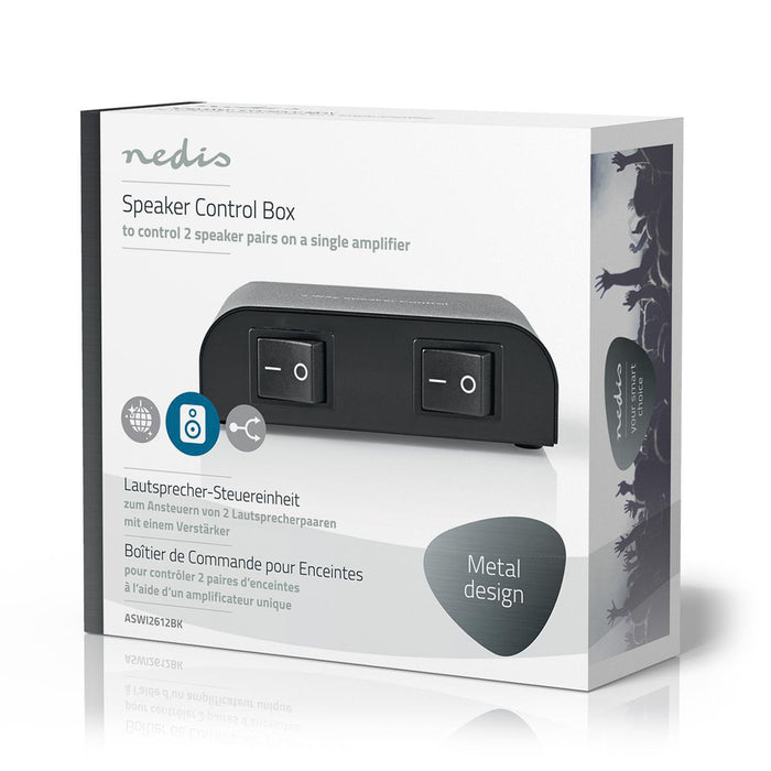 Nedis Speaker Control Switchbox - 2 port(s), Terminal Screws, Speaker impedance: 4-16 Ohm, Aluminium - Black