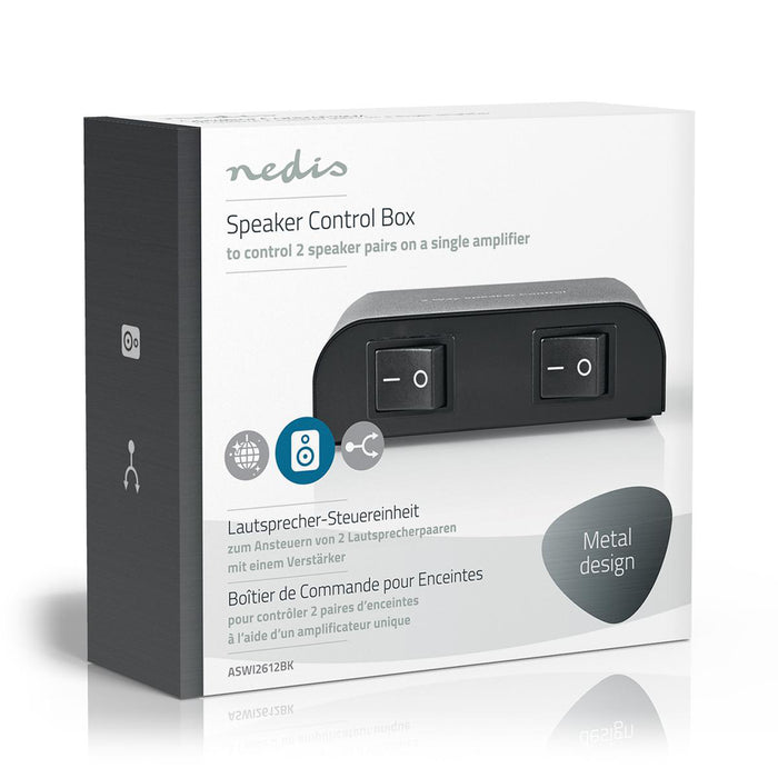 Nedis Speaker Control Switchbox - 2 port(s), Terminal Screws, Speaker impedance: 4-16 Ohm, Aluminium - Black