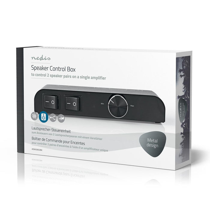 Nedis Speaker Control Switchbox - 2 port(s), Banana, Speaker impedance: 4-16 Ohm, Aluminium - Black