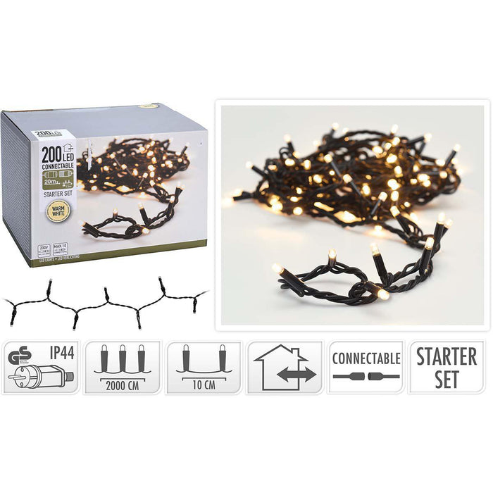 S.I.A CONNECTABLE CHRISTMAS LIGHTS - STARTER SET, 200 LED, WARM WHITE, WARM WHITE - 230 V