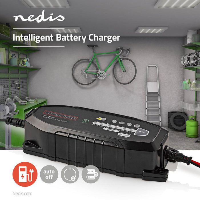 Nedis Lead-Acid Battery Charger - 6 / 12 / 12.8 V DC, 3.8 A, Trickle charging, Battery type: AGM / Gel / Lead Acid / SLA / VRLA - Black