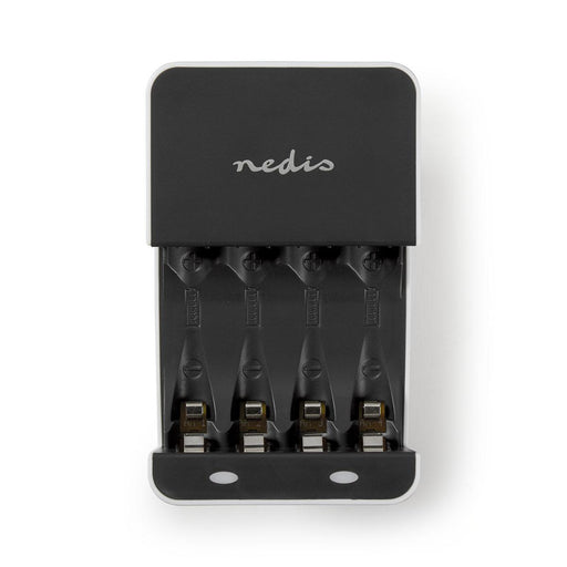 Nedis NiMH Battery Charger AA / AAA - 1.2 V DC, Trickle charging, Type C (CEE 7/16), Battery type: AA / AAA - Black / White