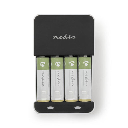 Nedis NiMH Battery Charger AA / AAA - 1.2 V DC, Trickle charging, Type C (CEE 7/16), Battery type: AA / AAA - Black / White