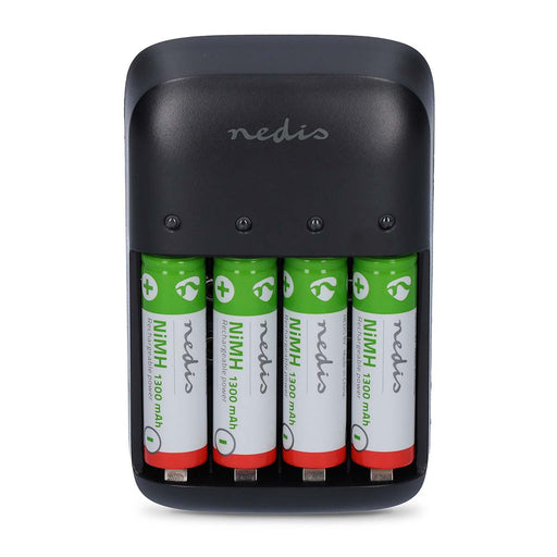 Nedis NiMH Battery Charger AA / AAA - 1.2 / 9 V DC, 0.5 A, Trickle charging, Battery type: AA / AAA / E-Block - Black