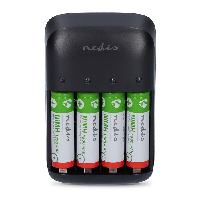 Nedis NiMH Battery Charger AA / AAA - 1.2 / 9 V DC, 0.5 A, Trickle charging, Battery type: AA / AAA / E-Block - Black