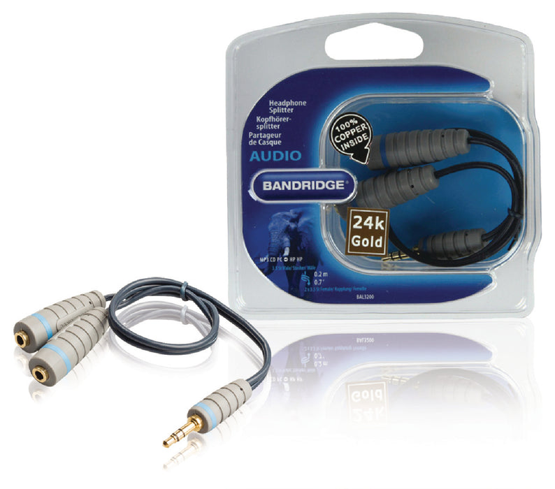 Bandridge Stereo Audio Cable 3.5 mm Male - 2x 3.5 mm Female 0.20 m Blue