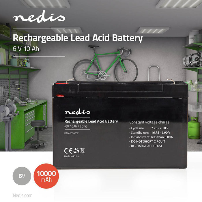 Nedis Battery - Lead-Acid, Rechargeable, 6 V, 6 V - 10000 mAh