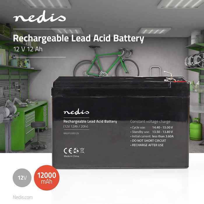 Nedis Battery - Lead-Acid, Rechargeable, 12 V, 12 V - 12000 mAh