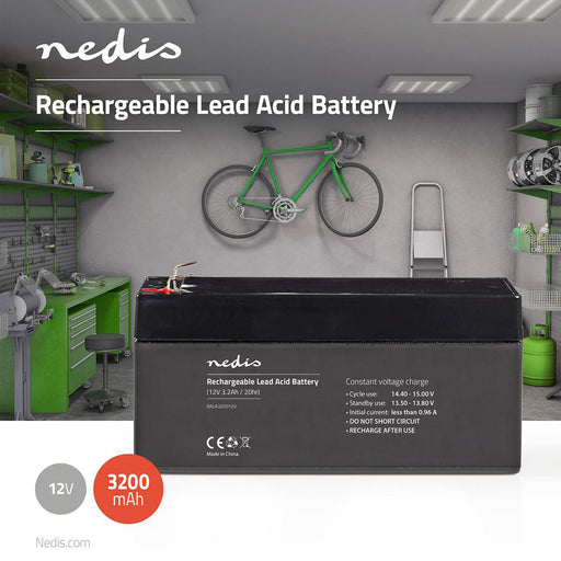 Nedis Battery - Lead-Acid, Rechargeable, 12 V, 12 V - 3200 mAh