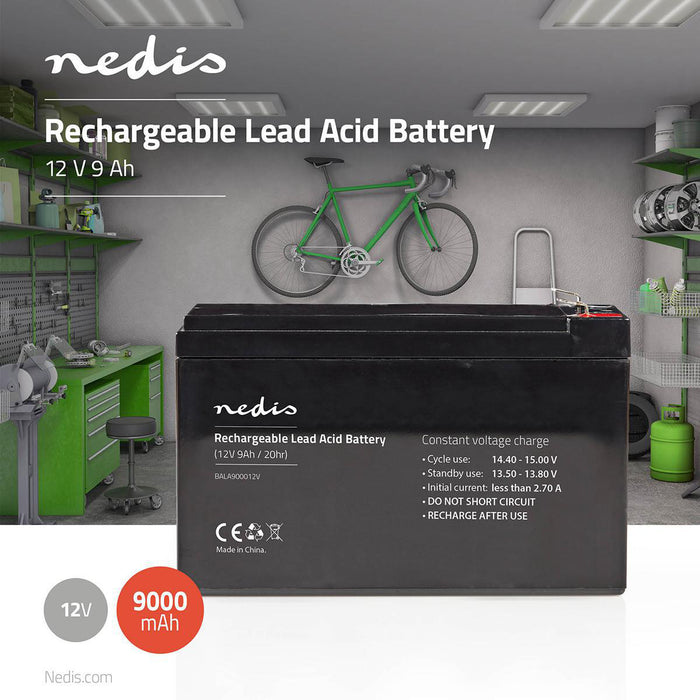 Nedis Battery - Lead-Acid, Rechargeable, 12 V, 12 V - 9000 mAh