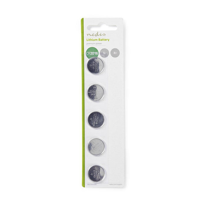 Nedis Lithium Button Cell Battery CR2016 - 3 V DC - 5-Blister - Silver, 