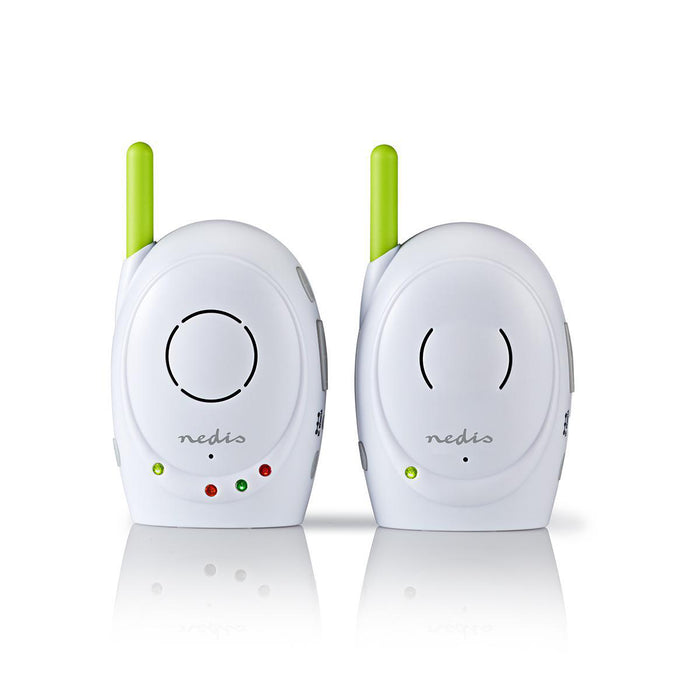 Nedis Audio Baby Monitor - FHSS (Frequency-Hopping Spread Spectrum), With talk back function, Range: 300 m, Battery Powered / Mains Powered - Green / White