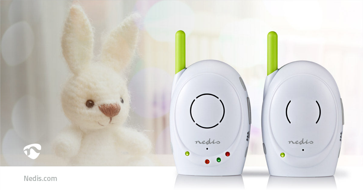 Nedis Audio Baby Monitor - FHSS (Frequency-Hopping Spread Spectrum), With talk back function, Range: 300 m, Battery Powered / Mains Powered - Green / White