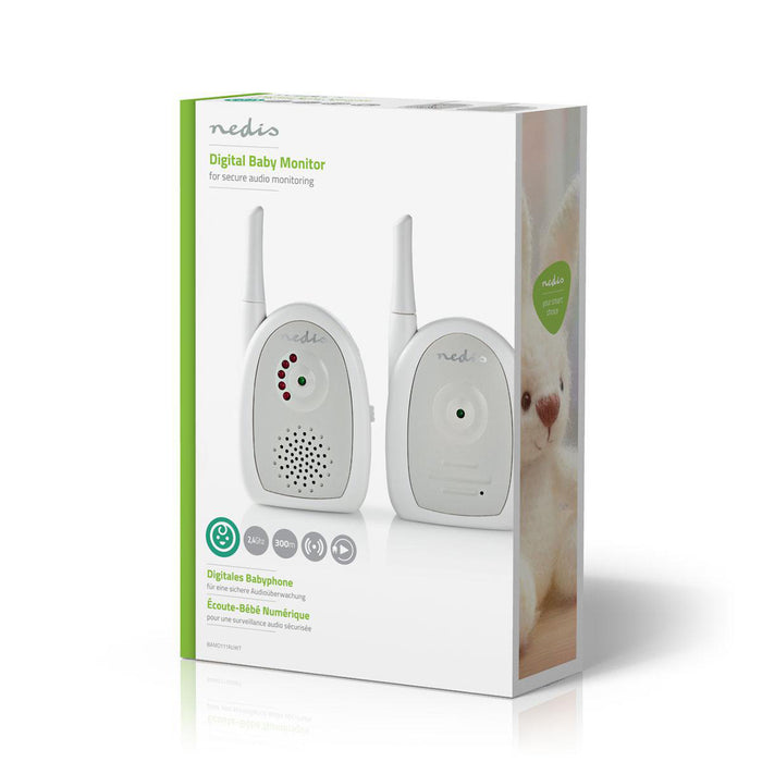 Nedis Audio Baby Monitor - FHSS (Frequency-Hopping Spread Spectrum), Range: 300 m, Battery Powered / Mains Powered, Battery Powered / Mains Powered - Grey / White