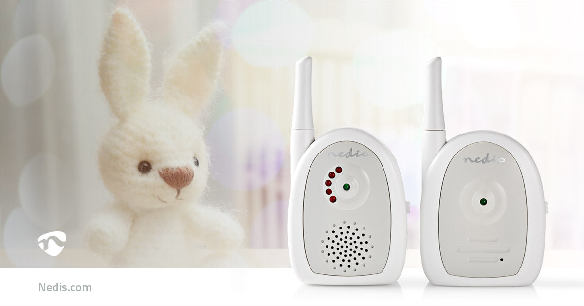 Nedis Audio Baby Monitor - FHSS (Frequency-Hopping Spread Spectrum), Range: 300 m, Battery Powered / Mains Powered, Battery Powered / Mains Powered - Grey / White