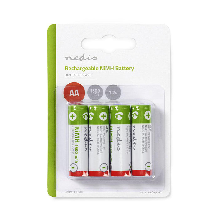 Nedis Rechargeable NiMH Battery AA - 1.2 V DC - 1300 mAh - 4-Blister, 