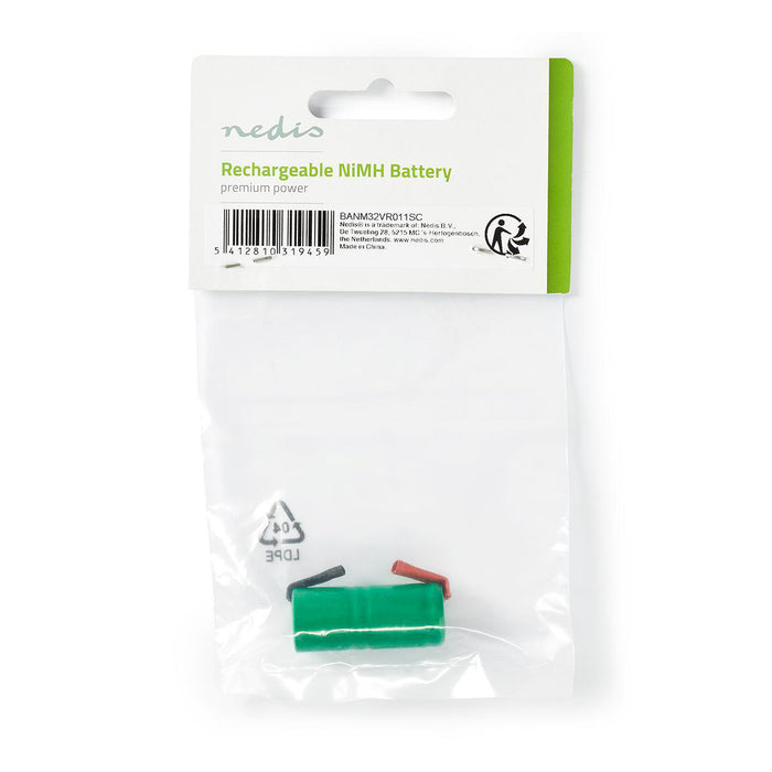 Nedis Rechargeable NiMH Battery Pack - 2.4 V DC, Rechargeable, 300 mAh, Solder Tabs - Green