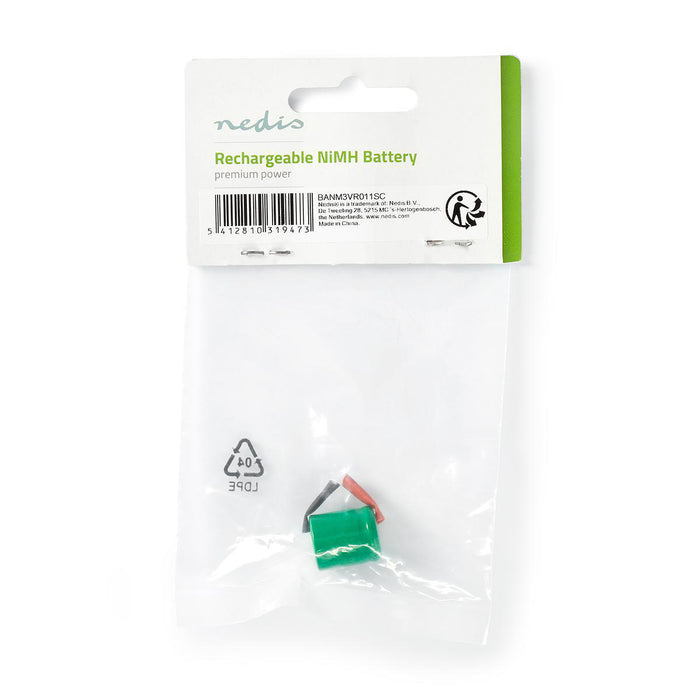 Nedis Rechargeable NiMH Battery - 1.2 V, 300 mAh, Solder Tabs, Solder Tabs - 1-Polybag