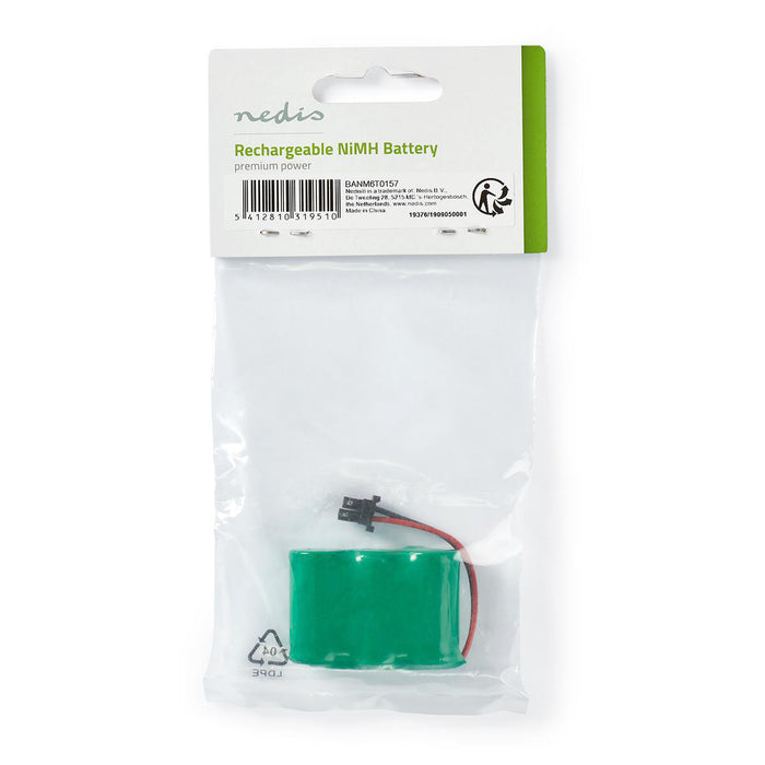 Nedis Rechargeable NiMH Battery Pack - 3.6 V DC, Rechargeable, 600 mAh, 2-Fase Phone Connector - Green