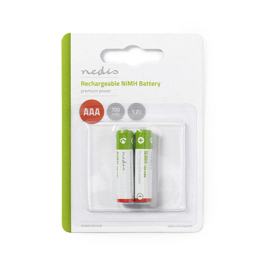 Nedis Rechargeable NiMH Battery AAA - 1.2 V DC, 700 mAh, Precharged, Precharged - 2-Blister