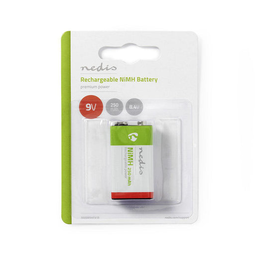 Nedis Rechargeable NiMH Battery E-Block - 8.4 V DC, 250 mAh, Precharged, 6LR61 - Green / Red