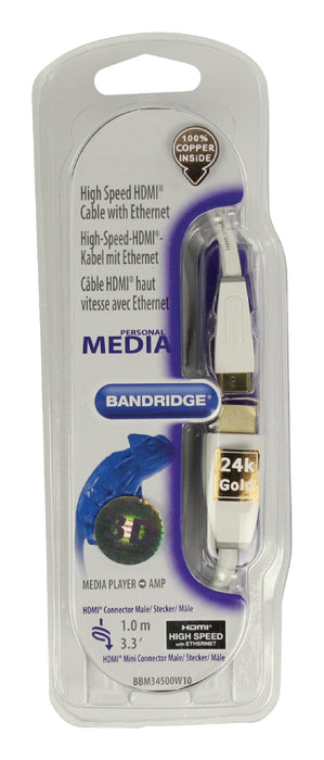 Bandridge High Speed HDMI Cable with Ethernet HDMI Connector - HDMI Mini Male 1.00 m White