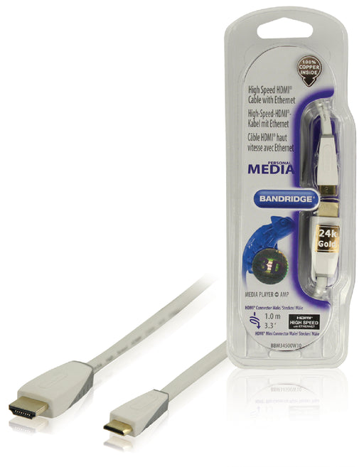 Bandridge High Speed HDMI Cable with Ethernet HDMI Connector - HDMI Mini Male 1.00 m White