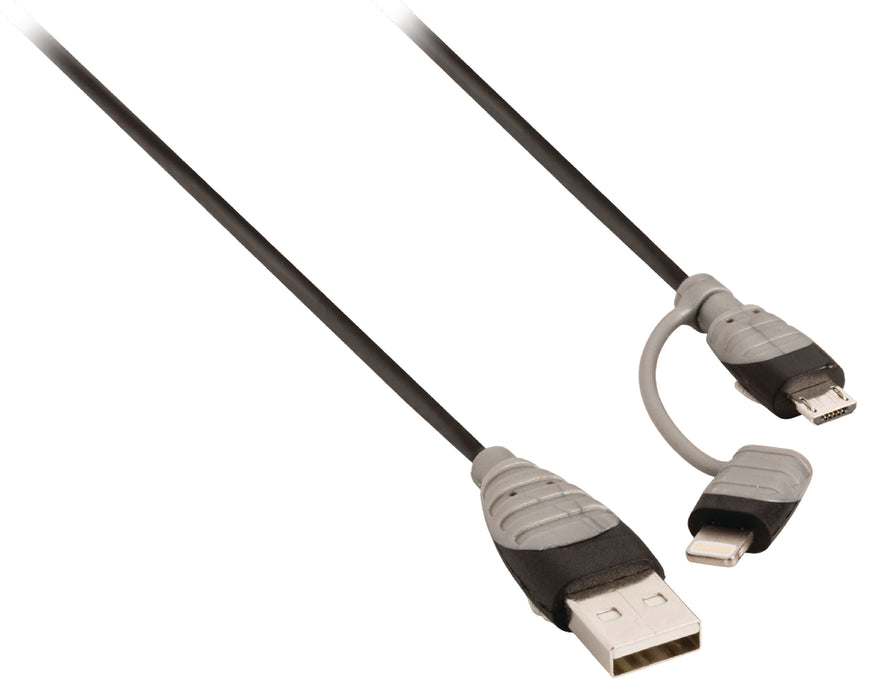 Bandridge 2-in-1 Sync and Charge Cable USB-A Male - Micro B Male 1.00 m Black + Lightning Adapter