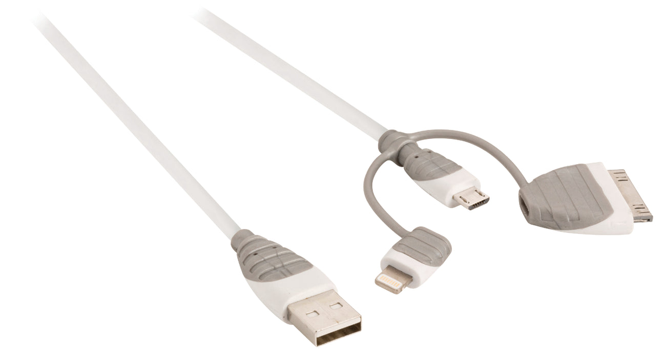 Bandridge 3-in-1 Sync and Charge Cable USB-A Male - Micro B Male 1.00 m White + 30-Pin Dock Adapter / Lightning Adapter