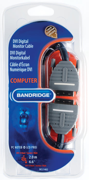 Bandridge DVI Cable DVI-D 24+1-Pin Male - DVI-D 24+1-Pin Male 2.00 m Blue