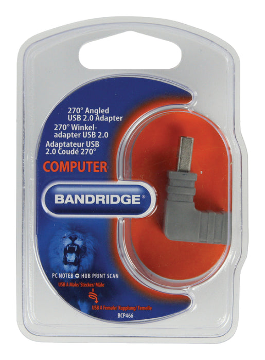 Bandridge USB 2.0 Adapter Angled 270° USB-A Male - USB A Female Grey