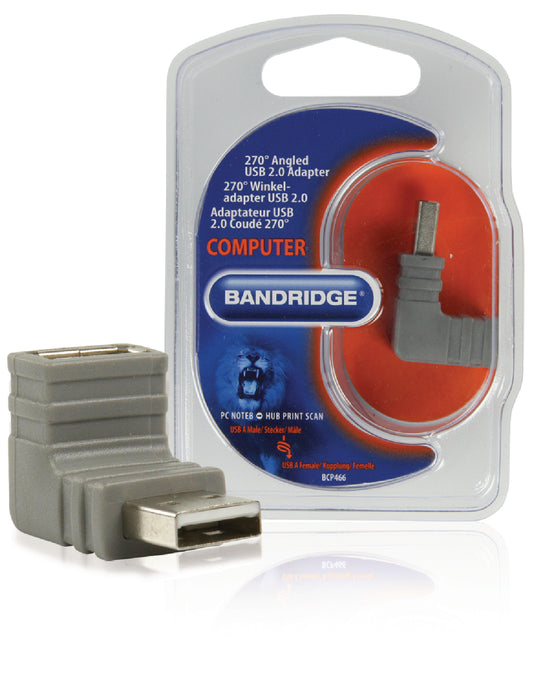 Bandridge USB 2.0 Adapter Angled 270° USB-A Male - USB A Female Grey