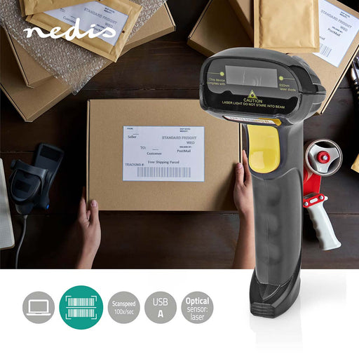 Nedis Barcode Scanner - Laser, Wired, 1D Linear, USB Powered - USB 2.0