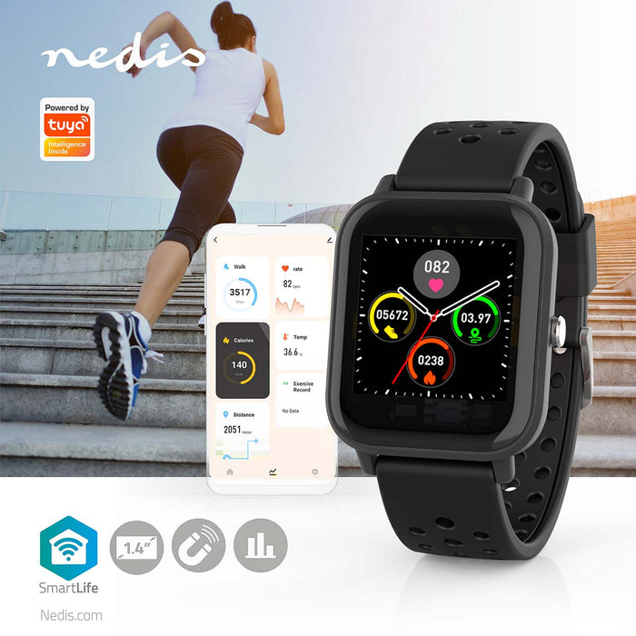 Nedis Smart Watch - LCD, IP68, Maximum operating time: 7200 min, Android / IOS - Black