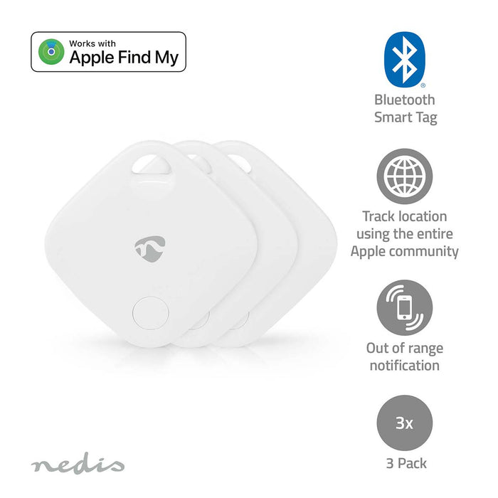 Nedis Key Finder - Compatible with: Apple Find My App, Battery Powered, 3x CR2032, White - 3 pcs