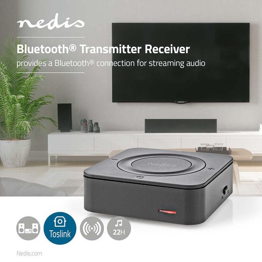 Nedis Bluetooth® Transmitter Receiver - Connection input: 1x AUX / 1x SPDIF, Connection output: 1x AUX / 1x SPDIF, AptX Low latency / AptX / SBC, Battery play time: 22 hrs - Black