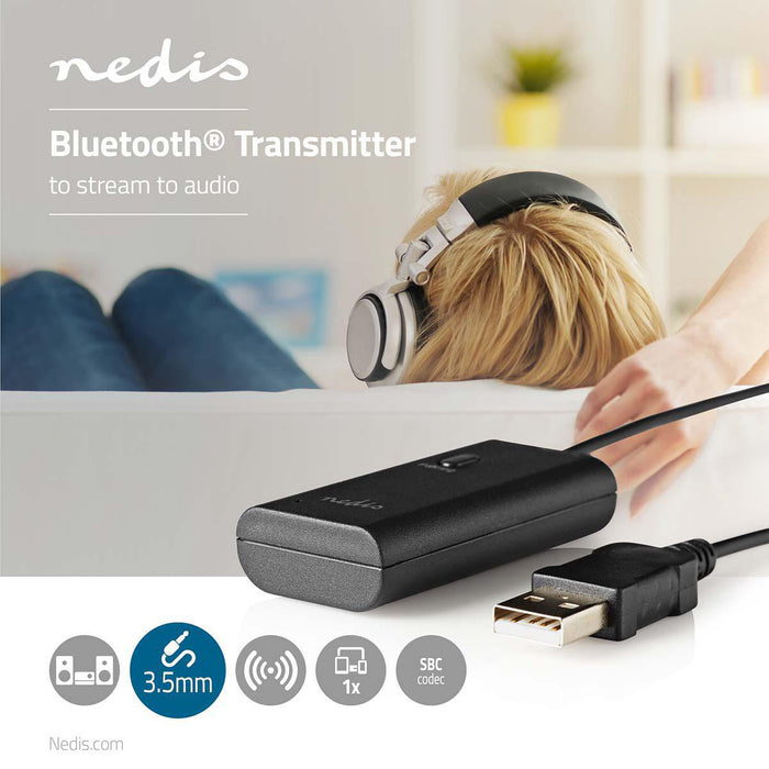 Nedis Bluetooth® Transmitter - Connection input: 1x AUX / 1x USB, SBC, Up to 1 Device, Up to 1 Device - Black