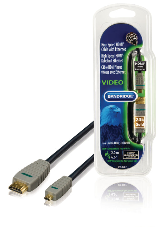 Bandridge High Speed HDMI Cable with Ethernet HDMI Connector - HDMI Micro Male 2.00 m Blue