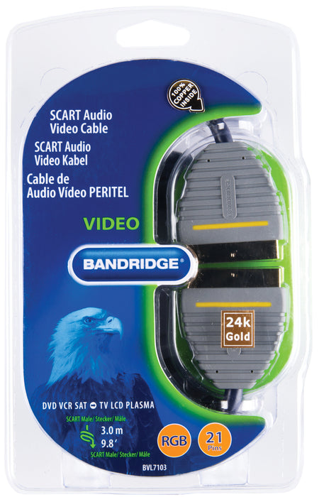 Bandridge SCART Cable SCART Male - SCART Male 3.00 m Blue